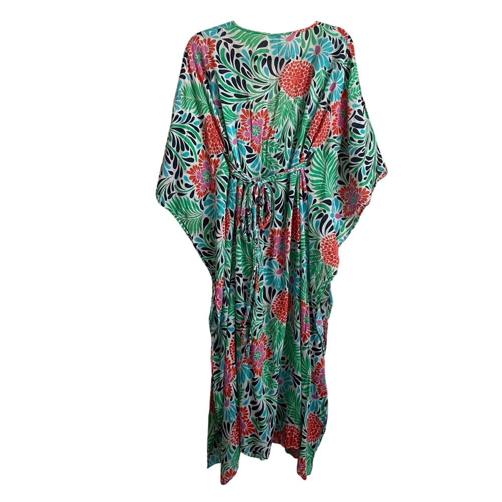 Milly New York Floral Kaftan Midi Dress Beaded Green P Blue 8 Resortwear Luxury - Picture 7 of 10